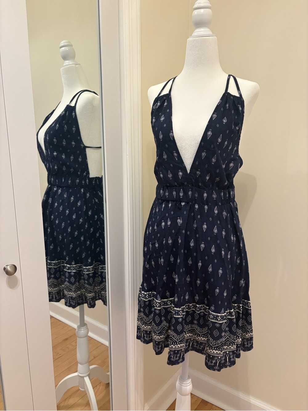 Cupshe Navy Printed V-Neck Beach Coverup Dress